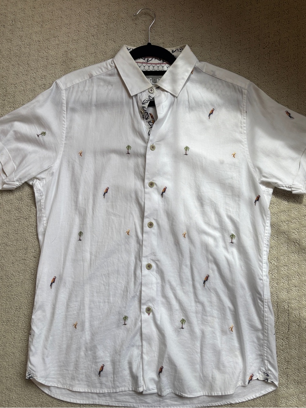 Ted Baker White Short-Sleeve Button-Down Shirt with Mini Embroidered Palm Trees